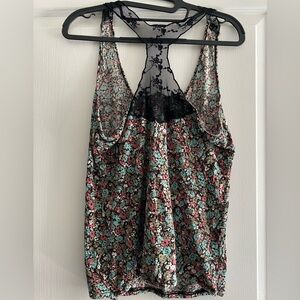 American Rag Multicolor Floral Camisole Top Tank Sz M Black Lace